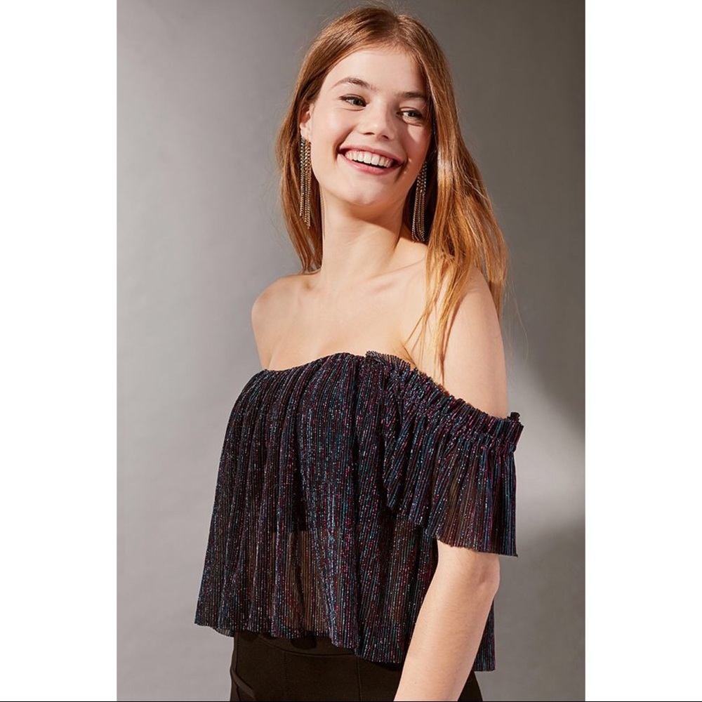 UO Pleated Shimmer Off-The-Shoulder Top